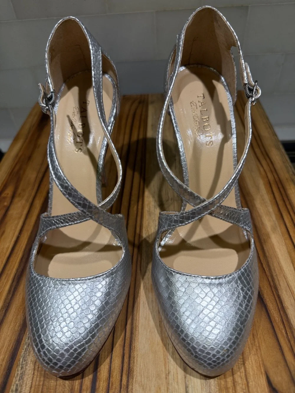 Talbots Silver Textured Cross-Strap High Heels